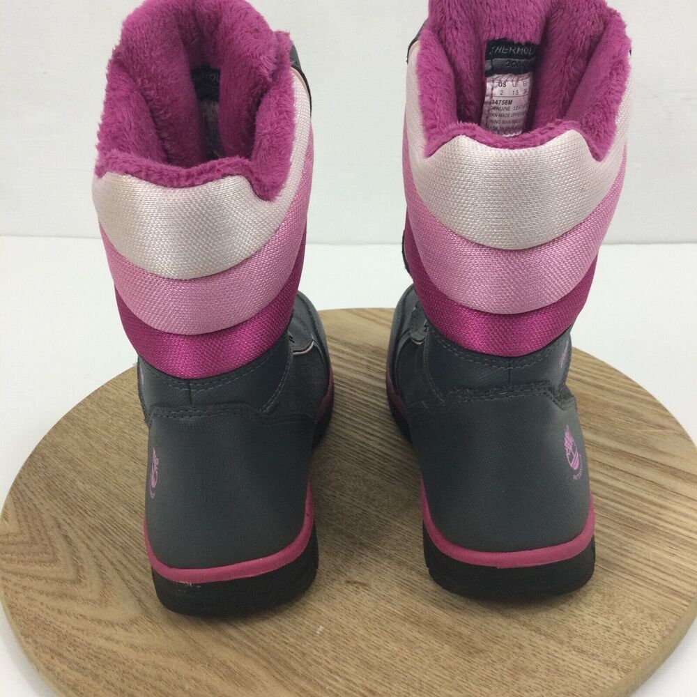 Timberland Youth Girls Thermolite 200 Gram Water Proof Snow Boots Pink/Gray Sz 2 - Picture 5 of 14